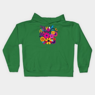 A design featuring a vibrant bouquet of colorful flowers, inspired by the flower power movement of the 1960s. Kids Hoodie